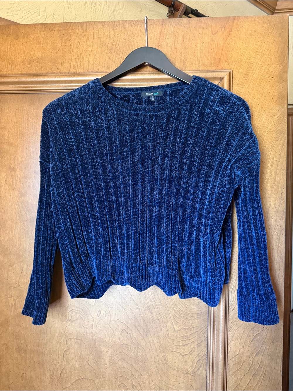 Takara Navy Ribbed Plush Crew Sweater